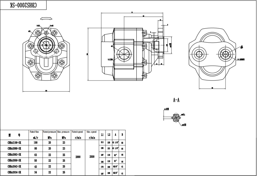 CBHST1-UNI-63 63 cc/otáčku Hydraulické čerpadlo s ozubenými koly drawing image