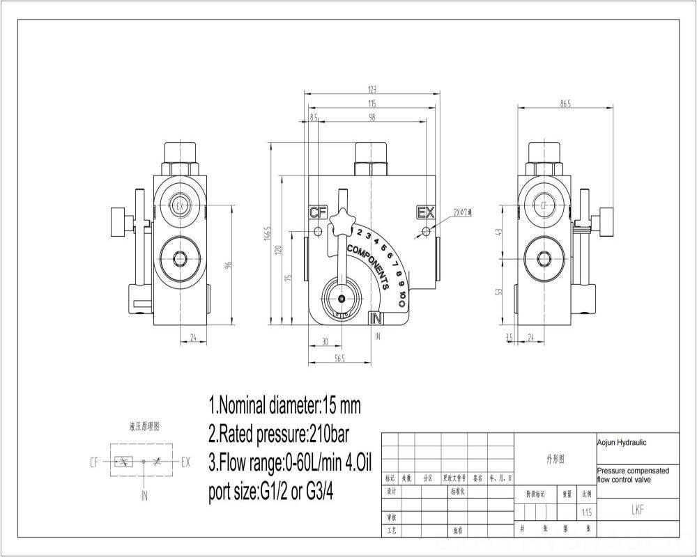 LKF60 Ruční Šoupátko 1 Regulační průtokový ventil drawing image