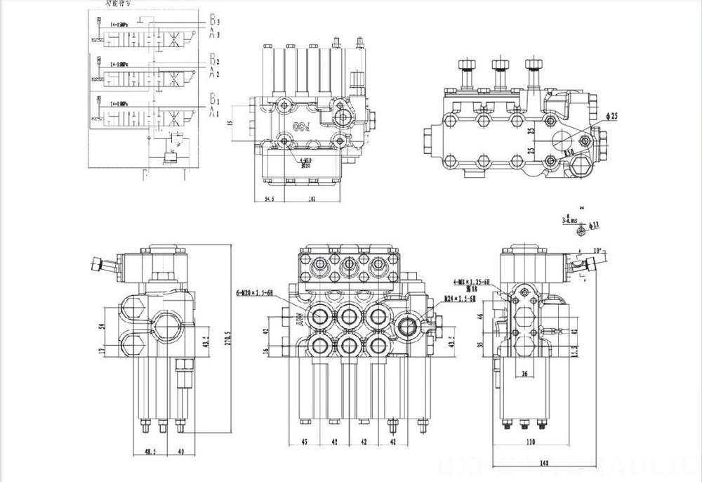 MP80 Ruční Šoupátko 3 Hydraulický rozvaděč drawing image