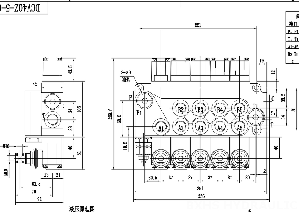 DCV40Z Ruční Šoupátko 5 Monoblockový směrový ventil drawing image