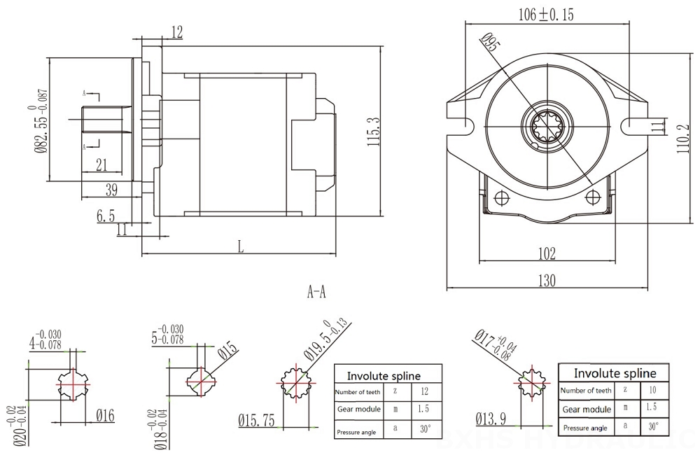 CBHS-F532 32 cc/otáčku Hydraulické čerpadlo s ozubenými koly drawing image