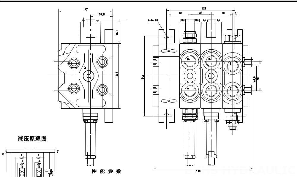 DCV60 Kabel Šoupátko 3 Sekční směrový ventil drawing image