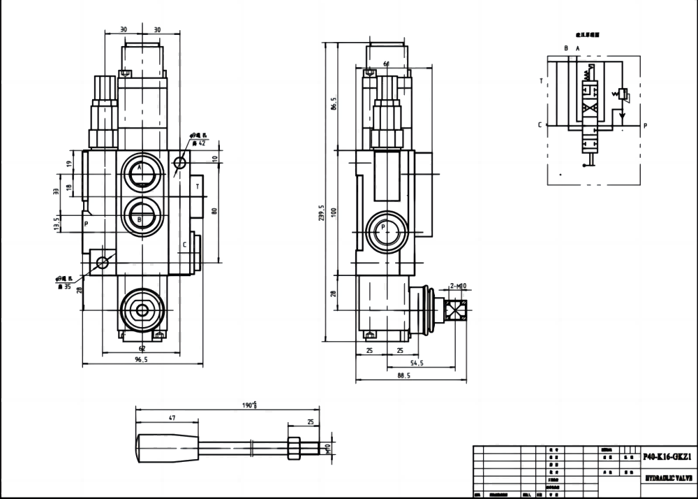 P40-QTW1 Ruční Šoupátko 1 Monoblockový směrový ventil drawing image