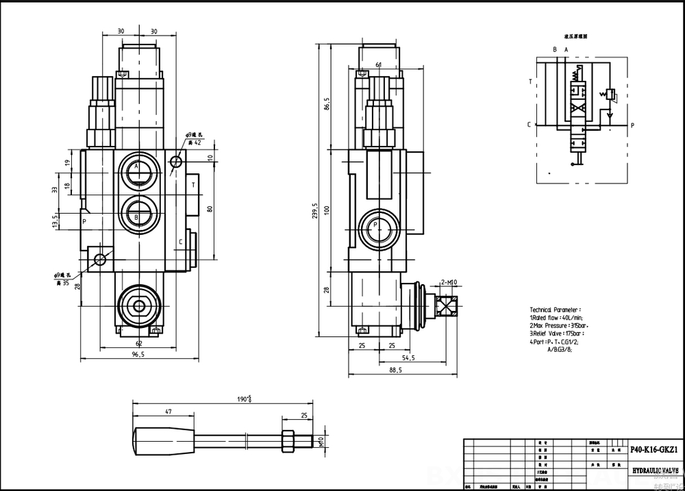 P80-G12-1OW Ruční Šoupátko 1 Monoblockový směrový ventil drawing image