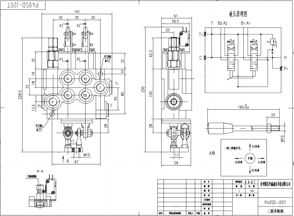 P40 Micro Switch Joystick Šoupátko 2 Monoblockový směrový ventil drawing image