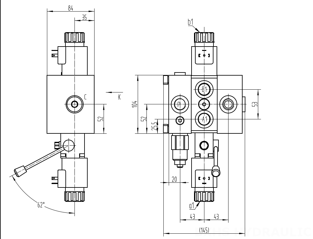 DCV58 Solenoidový Šoupátko 1 Sekční směrový ventil drawing image