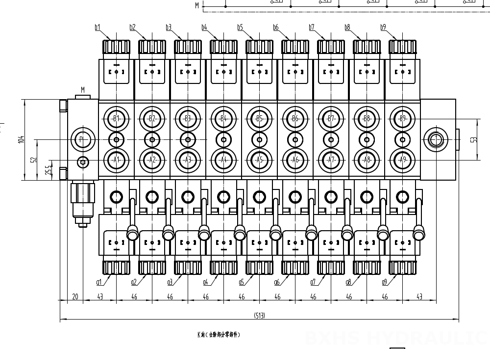 DCV58 Solenoidový Šoupátko 9 Sekční směrový ventil drawing image