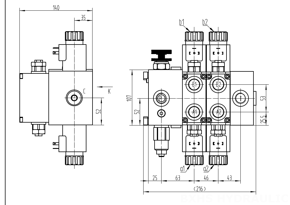 DCV58F Solenoidový Šoupátko 2 Sekční směrový ventil drawing image