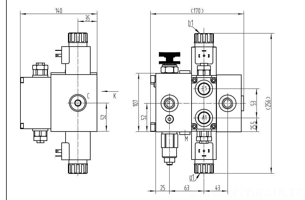 DCV58F Solenoidový Šoupátko 1 Sekční směrový ventil drawing image