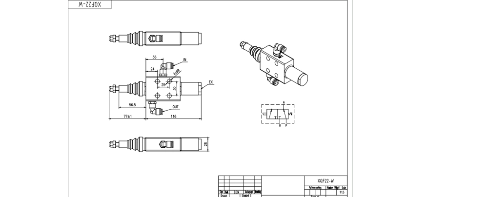 XQF-22W Pneumatický Šoupátko 1 Monoblockový směrový ventil drawing image