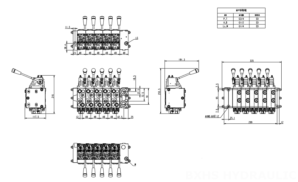 HSDSL Elektrický proporcionální a ruční Šoupátko 6 Proporcionální regulační ventil drawing image