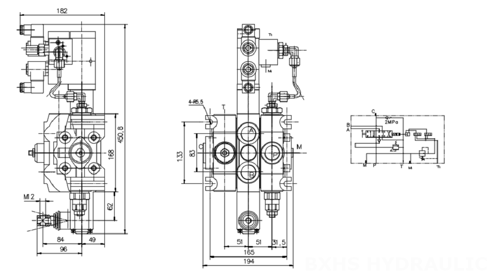 DCV200 Elektrohydraulický Šoupátko 1 Sekční směrový ventil drawing image