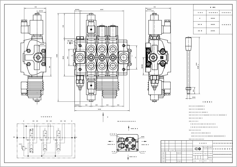 SD8 Solenoidový a joystick Šoupátko 3 Sekční směrový ventil drawing image