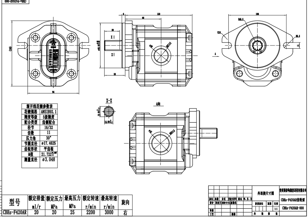 CBHS-F420 20 cm³/ot. Hydraulické čerpadlo s ozubenými koly drawing image