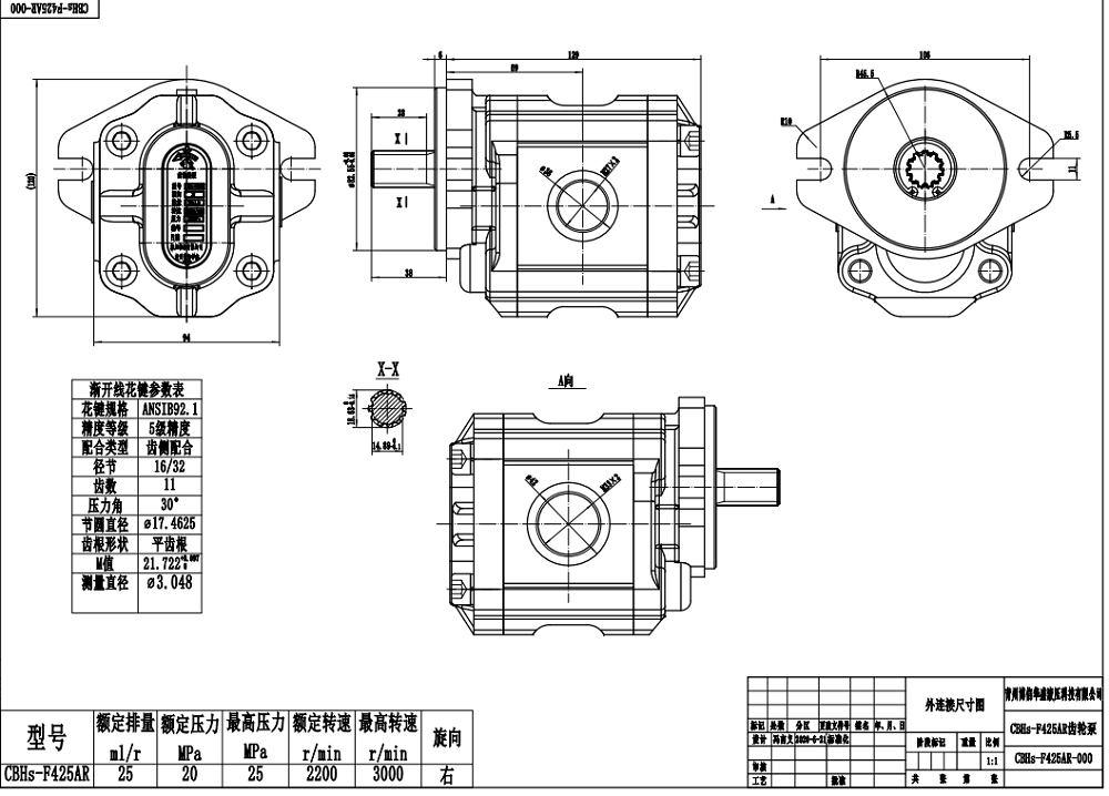 CBHS-F425 25 cm³/ot. Hydraulické čerpadlo s ozubenými koly drawing image