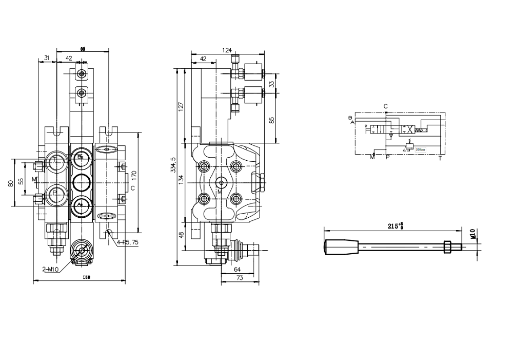 DCV100 Pneumatický Šoupátko 1 Sekční směrový ventil drawing image