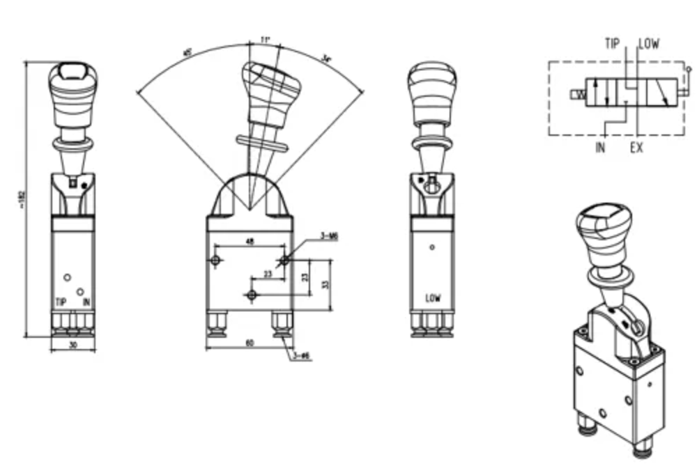 BKQF34B-C Pneumatický Šoupátko 1 Pneumatický regulační ventil drawing image