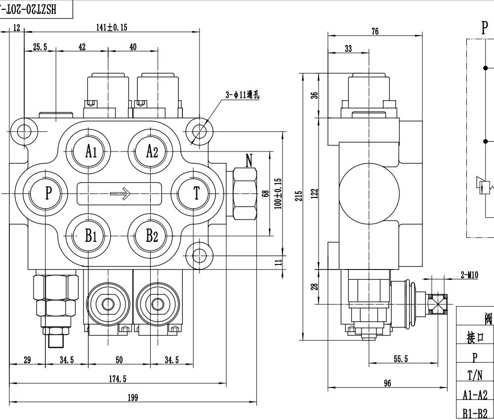 ZT20 Ruční Šoupátko 2 Hydraulický regulační ventil drawing image