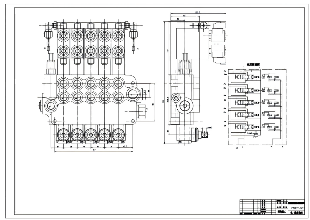 P80 Elektrohydraulický Šoupátko 5 Monoblokový směrový ventil drawing image