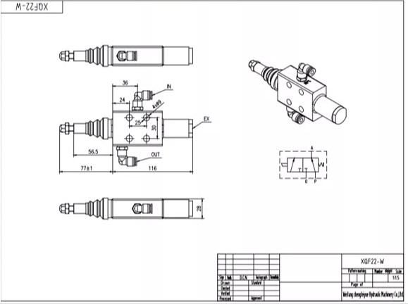 XQF-22W Pneumatický Šoupátko 1 Monoblockový směrový ventil drawing image