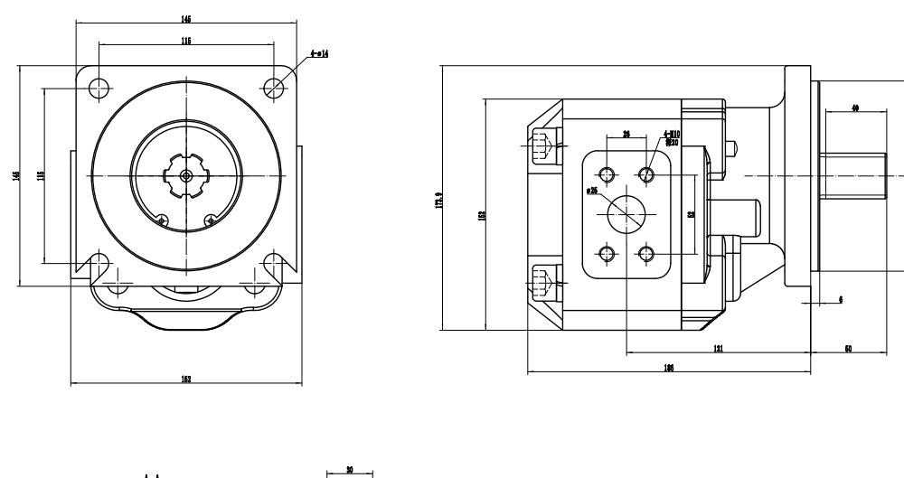 JHP2063 63 cc/otáčku Hydraulické čerpadlo s ozubenými koly drawing image