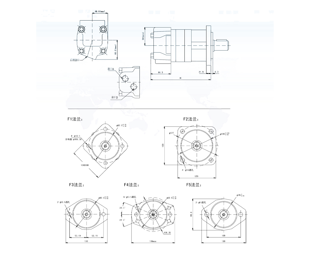 BM5_Cykloidní hydraulický motor-2 100 cm³/ot. 75 l/min Hydraulický motor drawing image