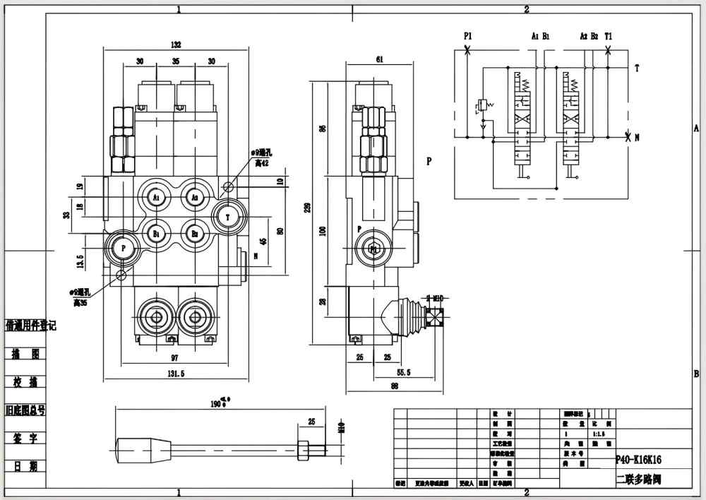 P40-G12-G38-2QTW1 Ruční Šoupátko 2 Monoblokový směrový ventil drawing image
