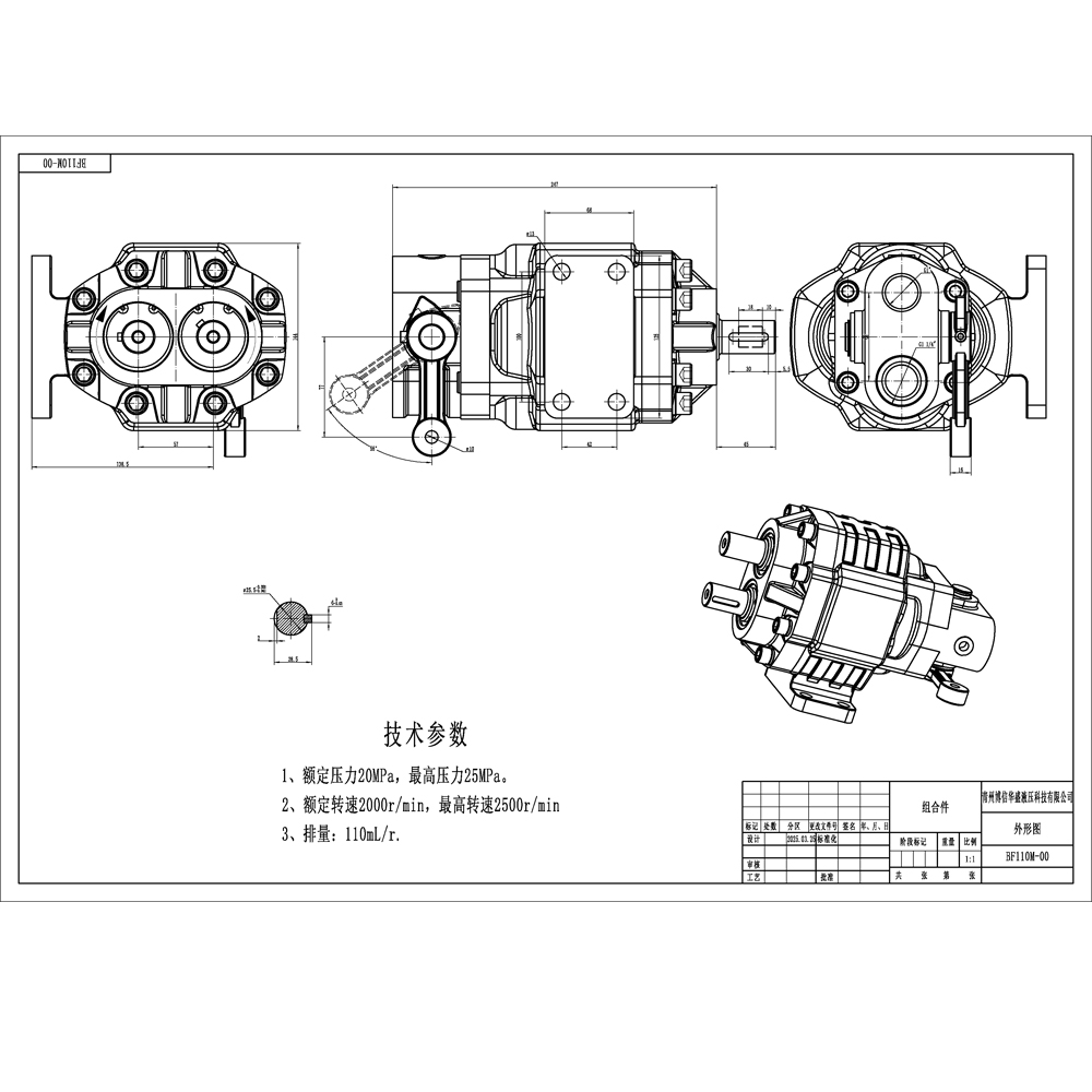BF110M 110 cm³/ot. 20 MP (2900 psi) Hydraulické čerpadlo s ozubenými koly drawing image