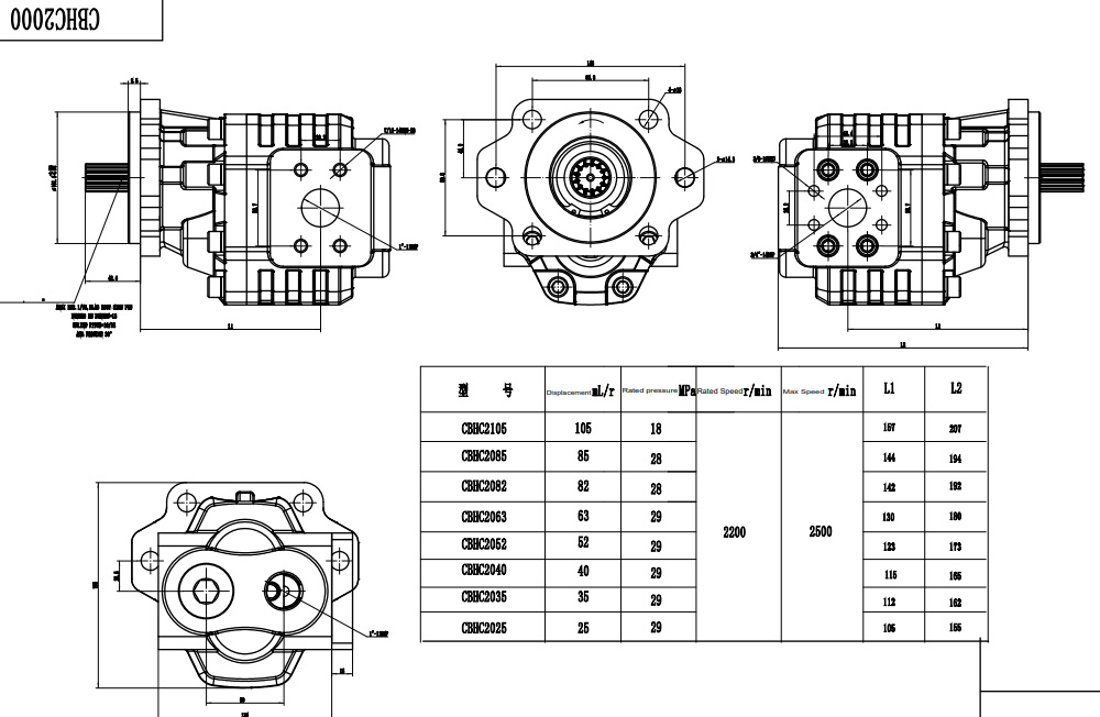 CBHC-2082 82 cm³/ot. 28 MPa (4061 psi) Hydraulické čerpadlo s ozubenými koly drawing image
