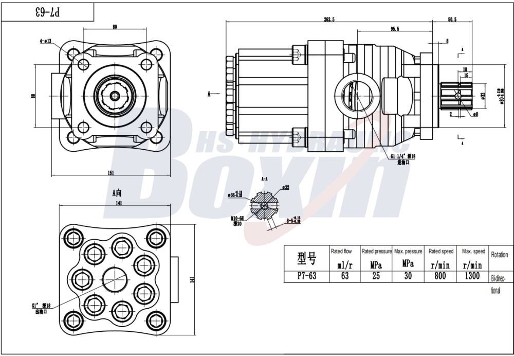 P7-63-GRAY 63 cm³/ot. 25 MP (3625 psi) Hydraulické pístové čerpadlo drawing image