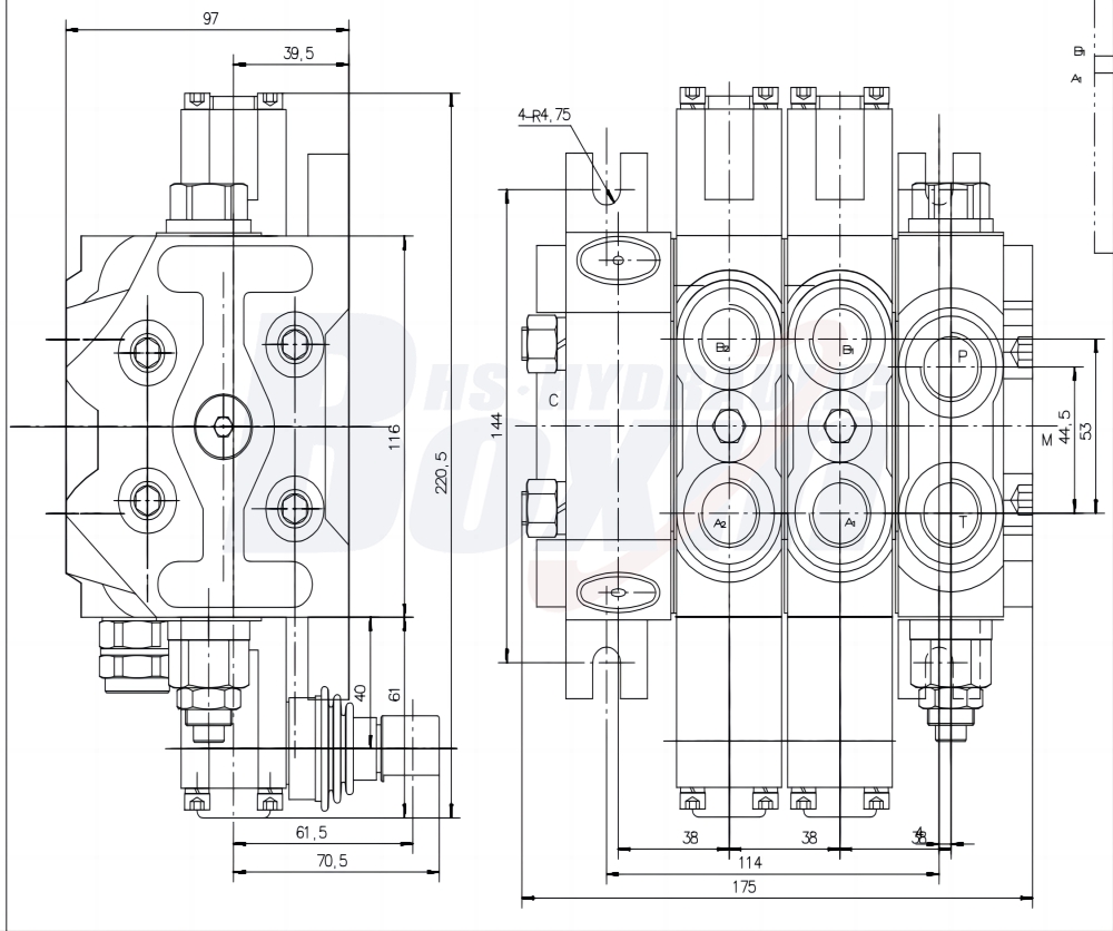DCV60-FZJ Ruční 2 cívky Sekční směrový ventil drawing image