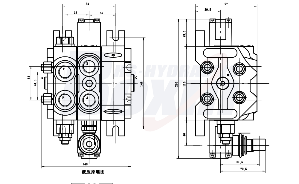 DCV60-JZTAW-J Ruční 1 cívka Sekční směrový ventil drawing image
