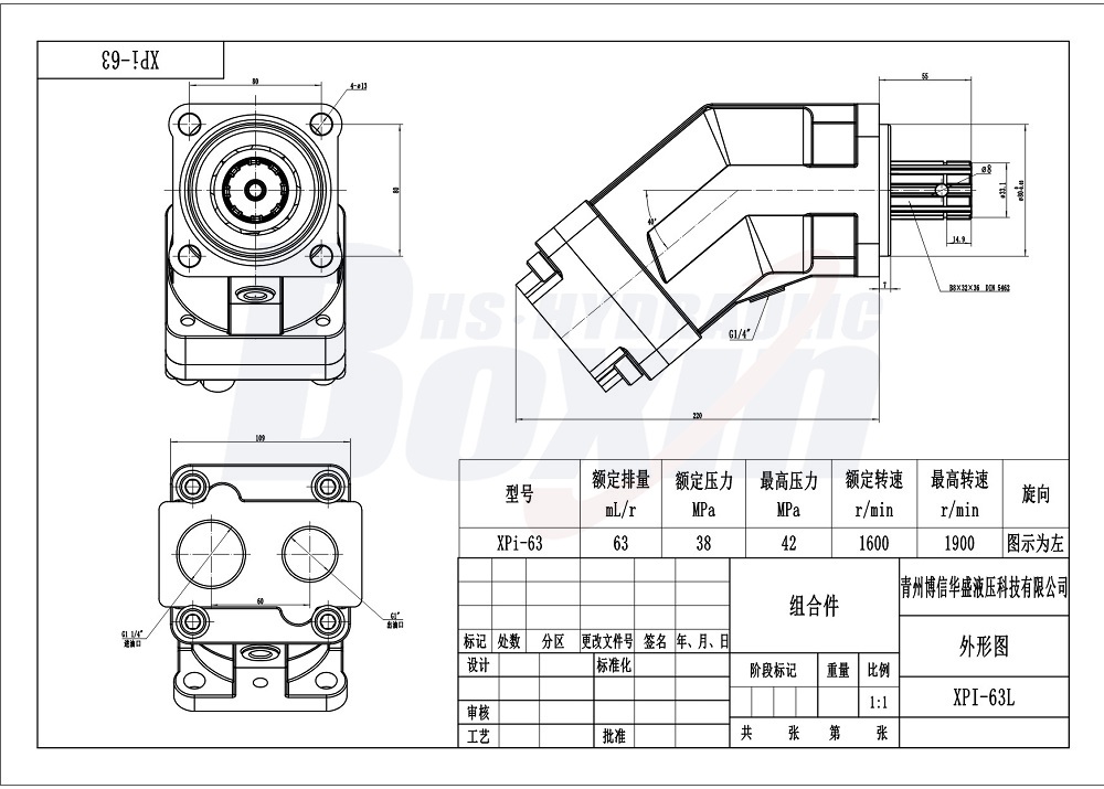 XPi-63L 63 cm³/ot. 38 MPa (5511 psi) Hydraulické pístové čerpadlo drawing image