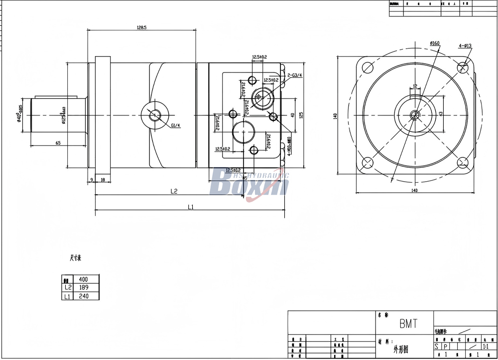 BMT400 400 cc/ot. 125 l/min Hydraulický motor drawing image