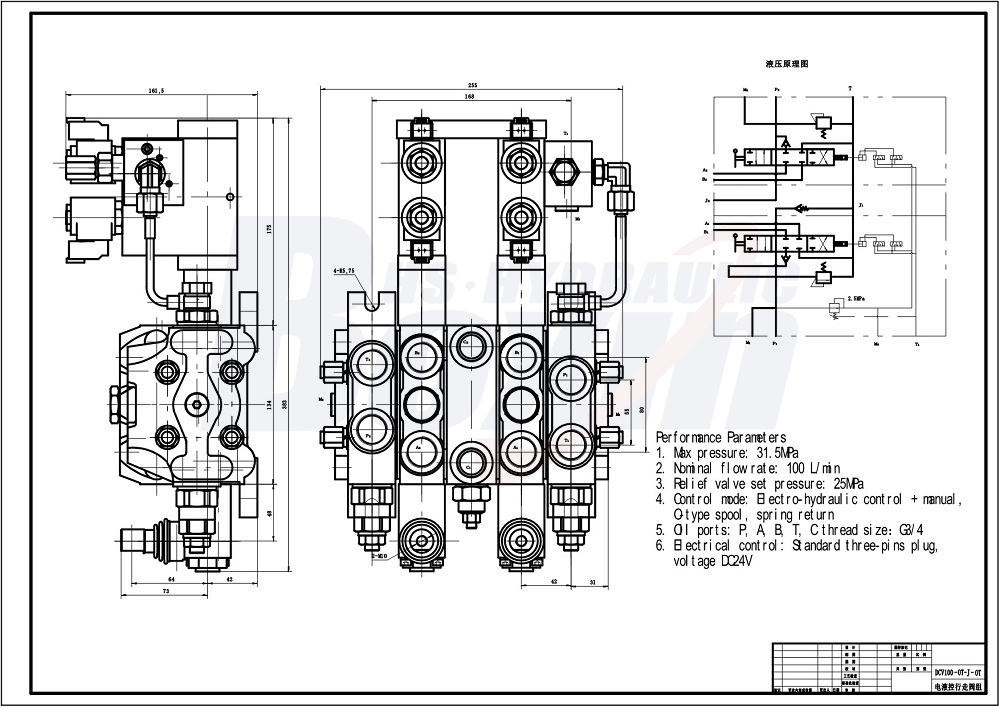 DCV100-OT-J-OT: High-Quality Electro-Hydraulic Directional Control Valve drawing image