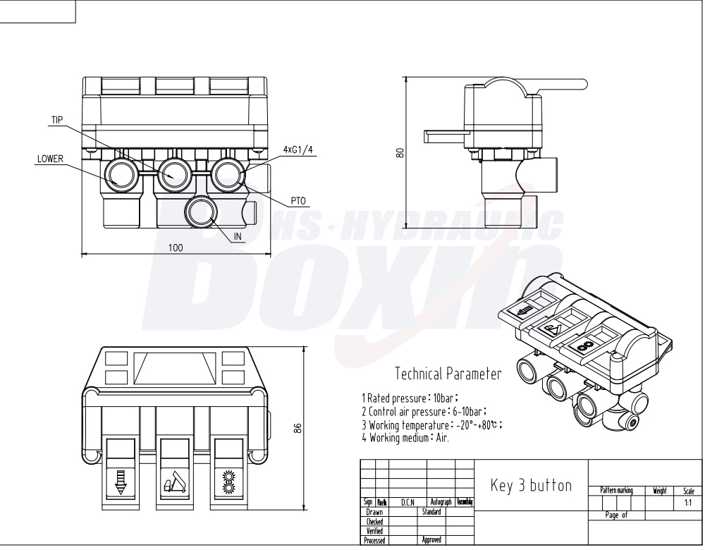 Factory Direct: Pneumatic 1 Spool Hydraulic Control Valve - Customizable Options drawing image