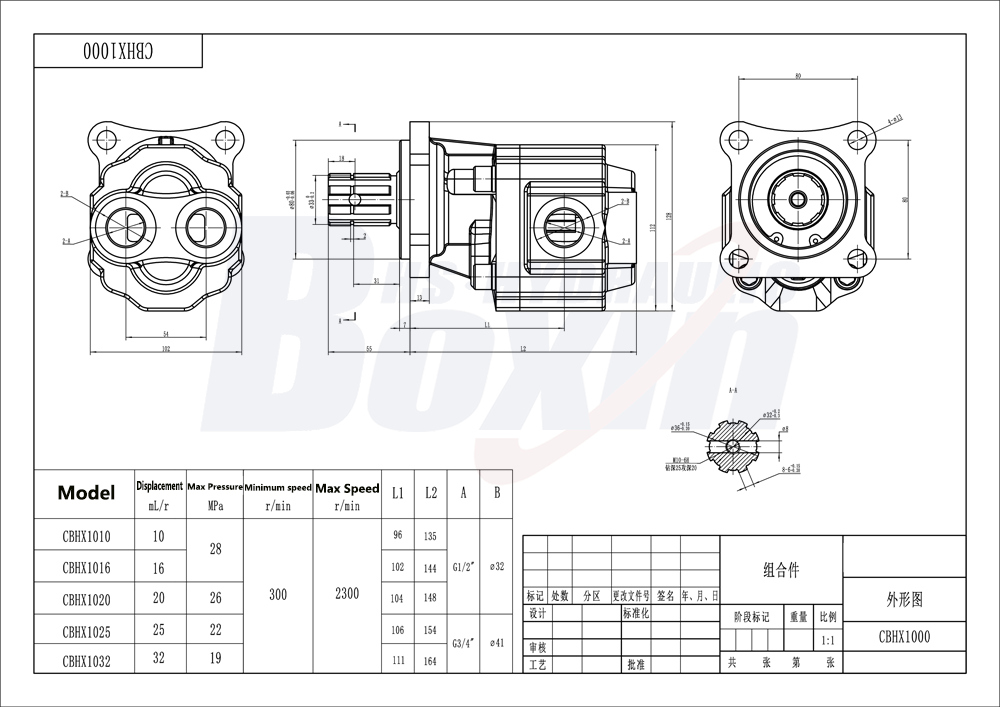 Durable CBHX1032-ISO 32 cc/rev Gear Pump for Hydraulic Systems drawing image