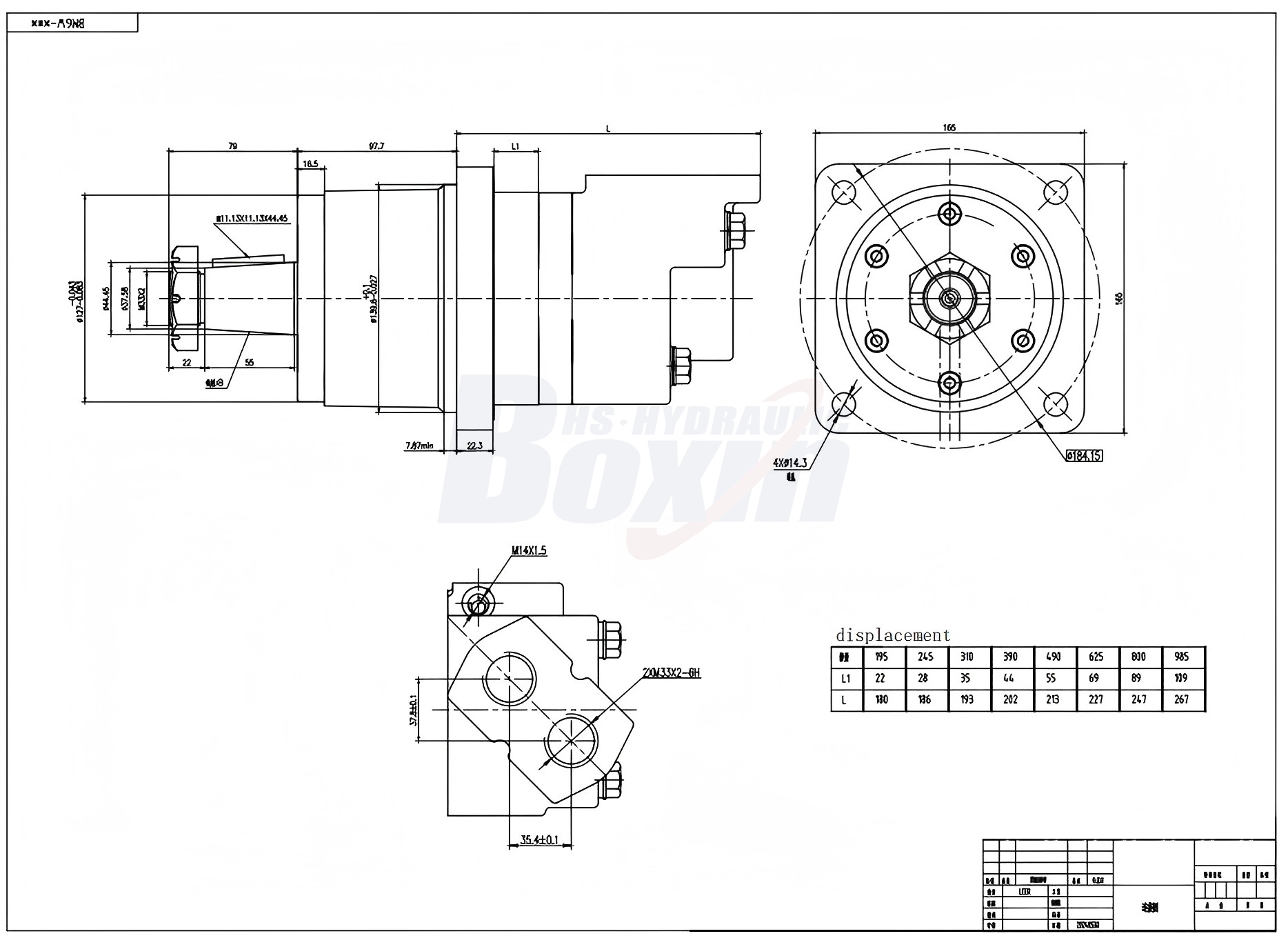 BM6W cykloidní hydraulický motor 310 cm³/ot. 150 l/min Hydraulický motor drawing image