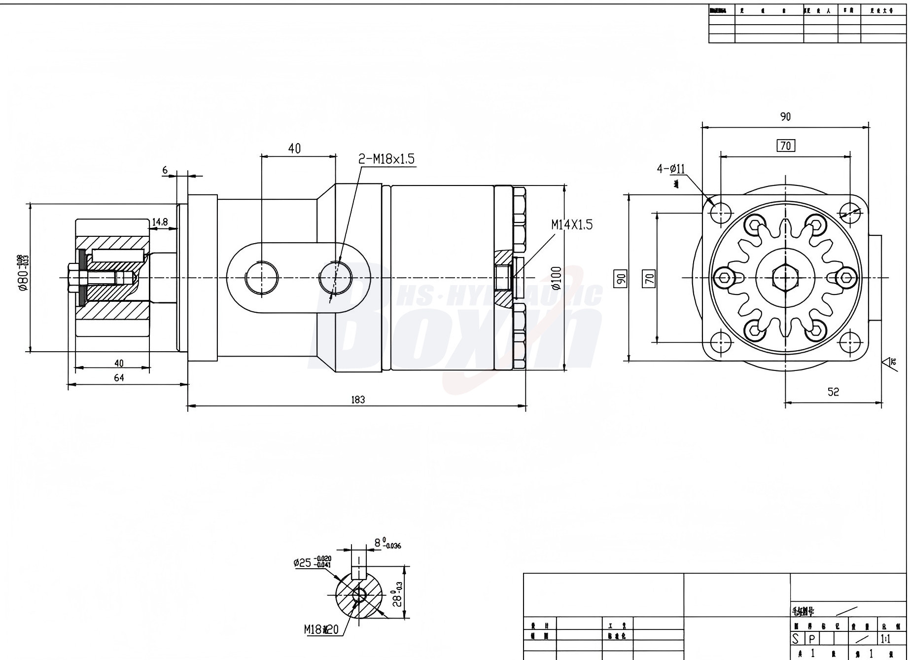 Hydraulický motor BMR_Cycloid-2 63 cm³/ot. 53 l/min Hydraulický motor drawing image